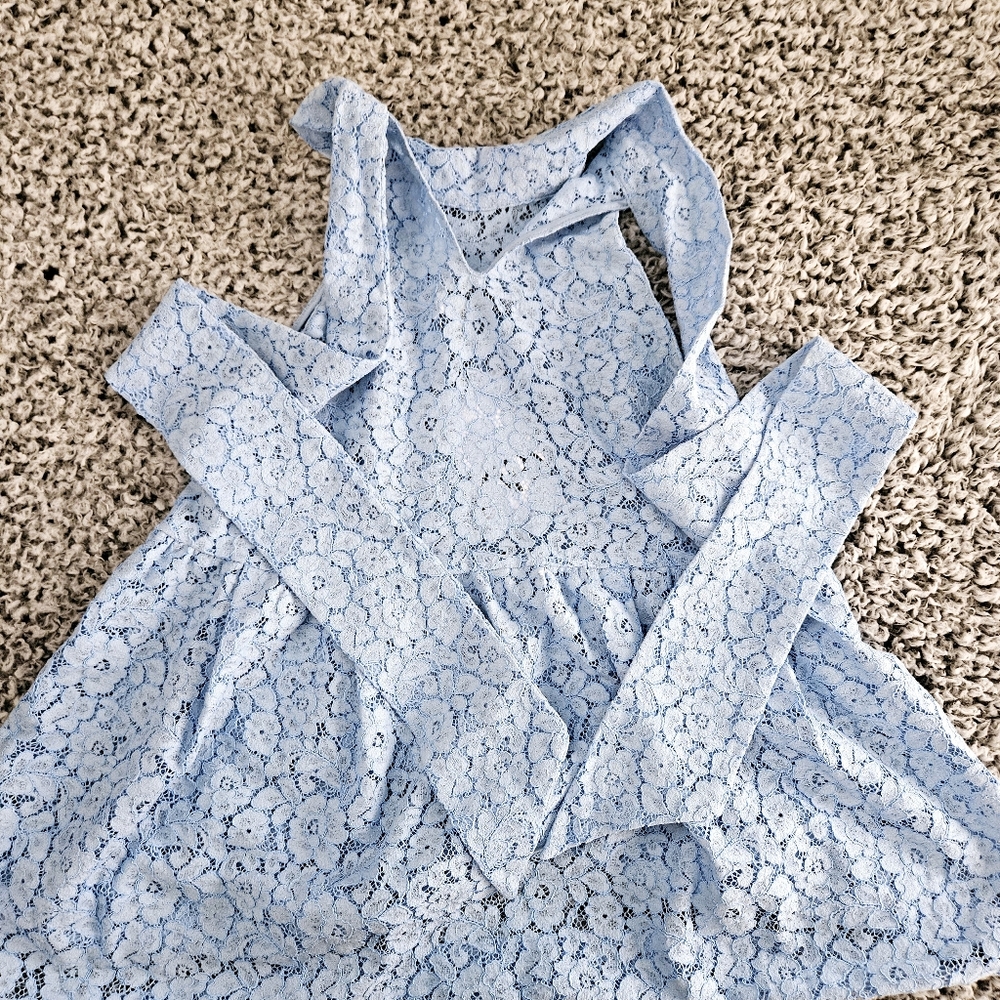Zara Blue Lace Babydoll Blouse XS Bow Halter Sleeveless Lolita Coquette Top - Picture 6 of 10